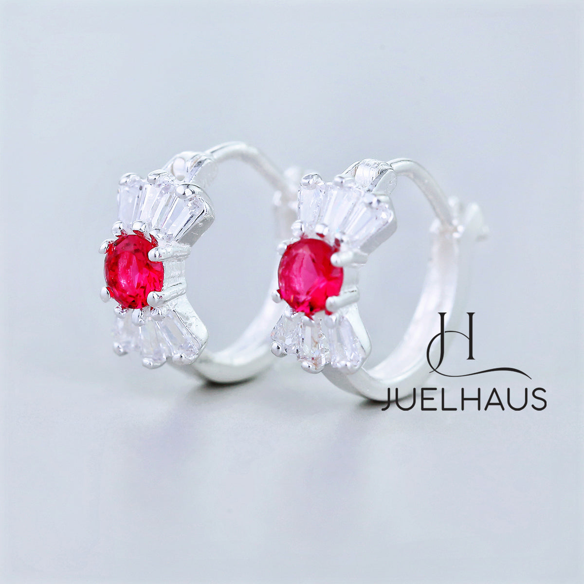 JUELHAUS Silver Earrings for Babies in Round Bow Shape with 2 Excellently Beautiful Crystal Shapes