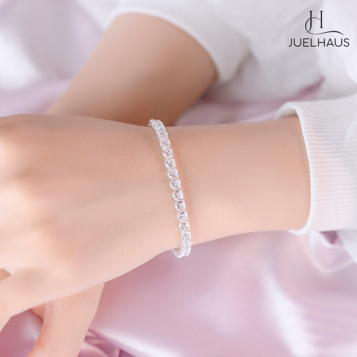 JUELHAUS S990 Pure Silver Bracelet for Women with 5mm Stone Band, Impressive and Luxurious