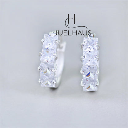 JUELHAUS Simple but extremely bright white single row white stone earrings, non-round style with extremely sturdy clasp
