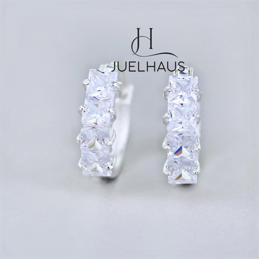 JUELHAUS Simple but extremely bright white single row white stone earrings, non-round style with extremely sturdy clasp