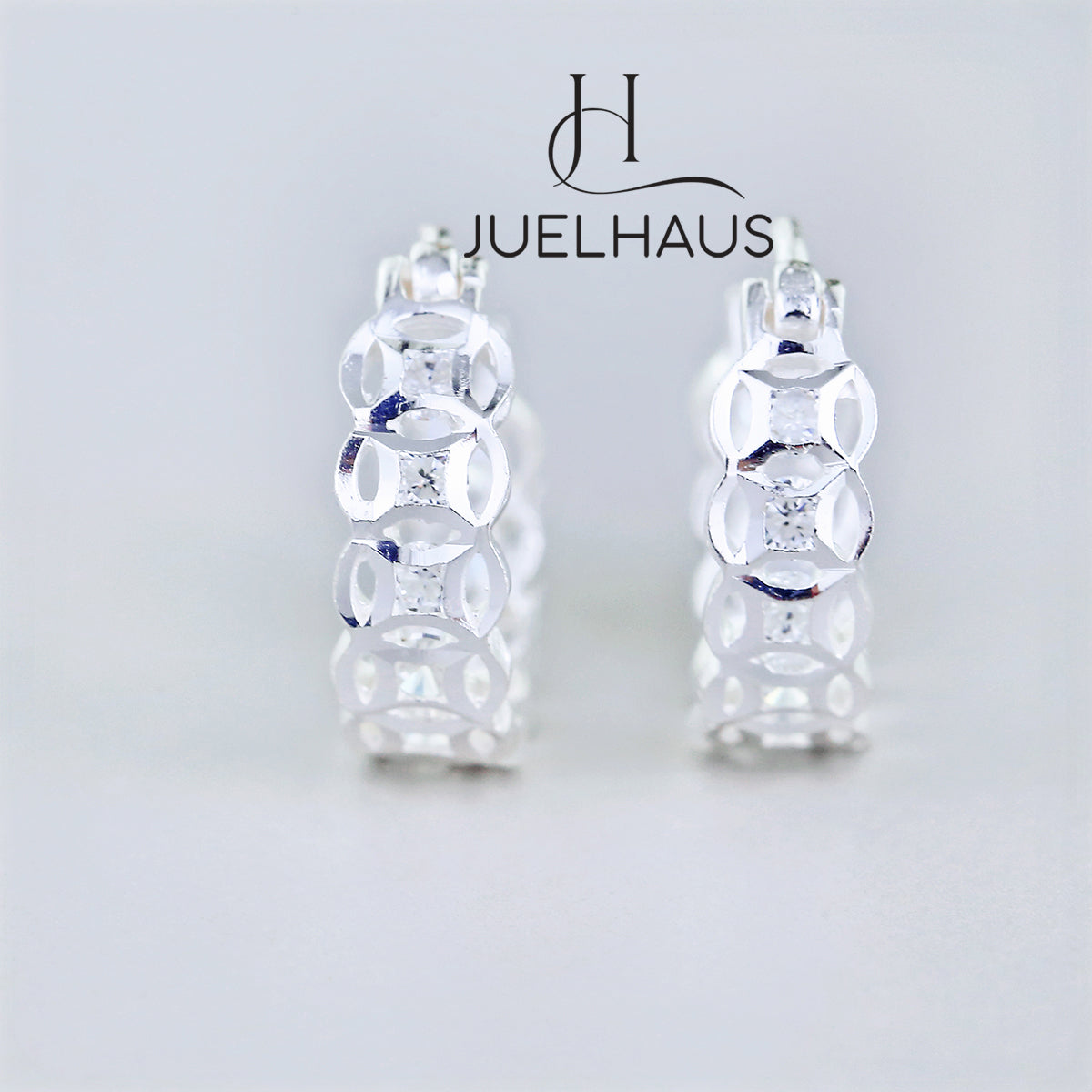 JUELHAUS Silver Earrings for Children, Non-Round Shaped with Sparkling Milled Money