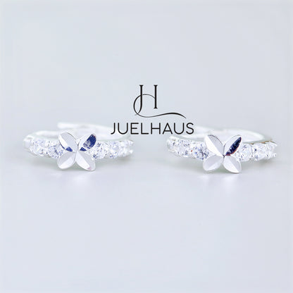 JUELHAUS  Silver Earrings for Children, Non-Round Style, 1 Row of Cute Small Stones with 4 Bright Milled Flowers