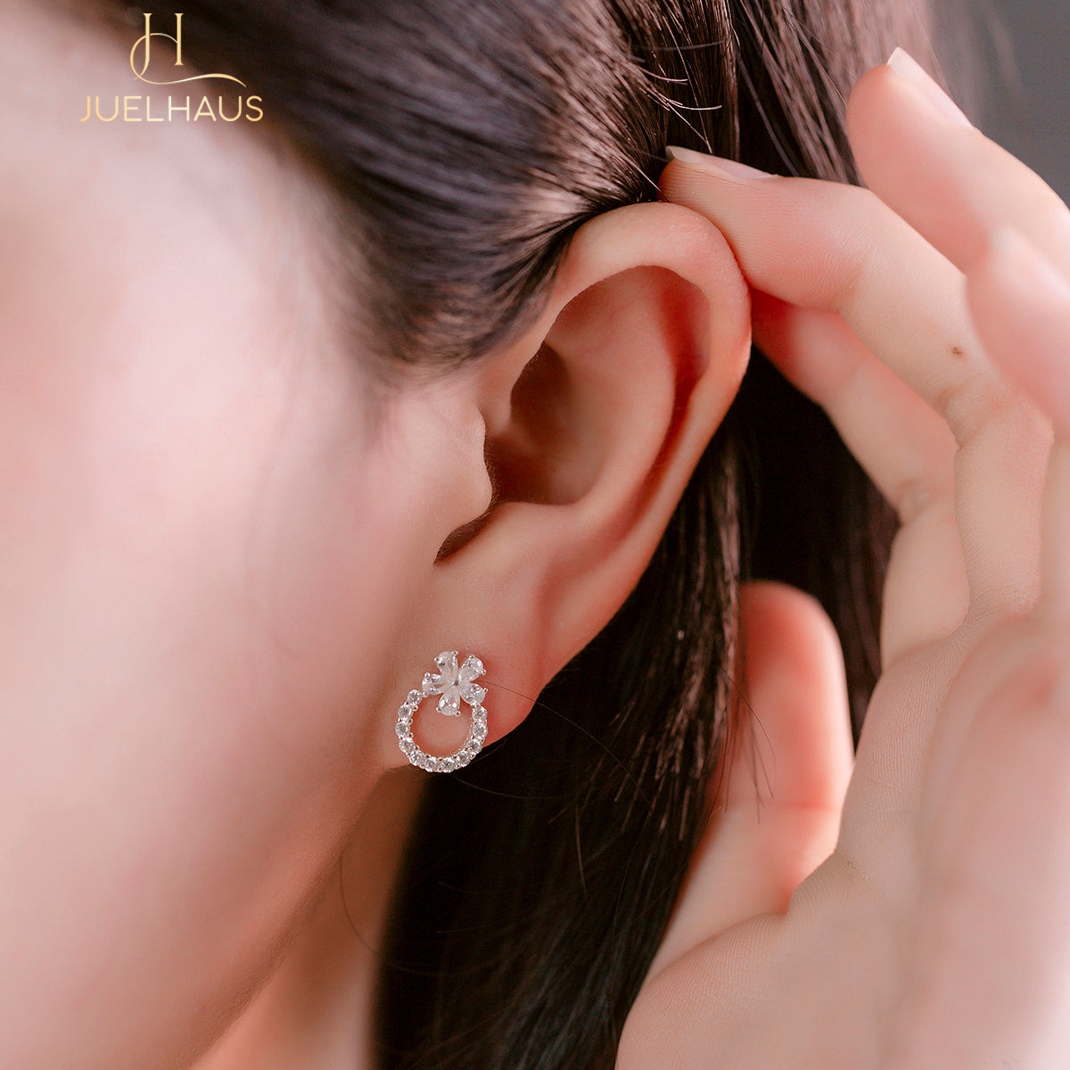JUELHAUS Super Cute Women's Silver Earrings With Flower Buds And Circles