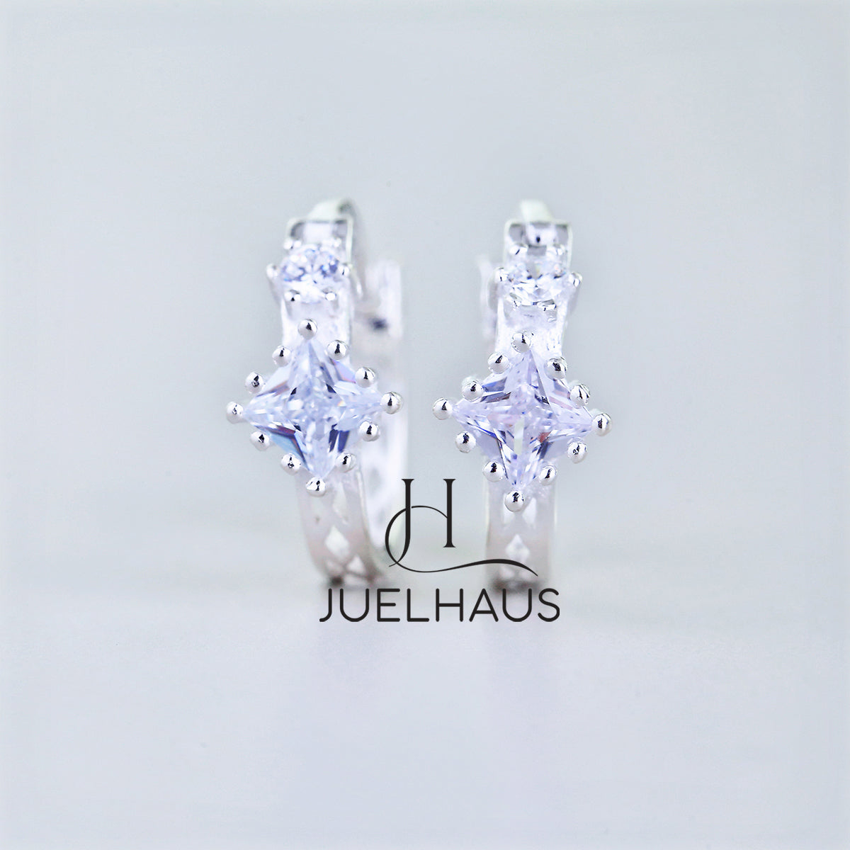 JUELHAUS Women's Silver Earrings Round Shape, Solid Thick White Stone, Simple, Bright, Long-lasting Wear