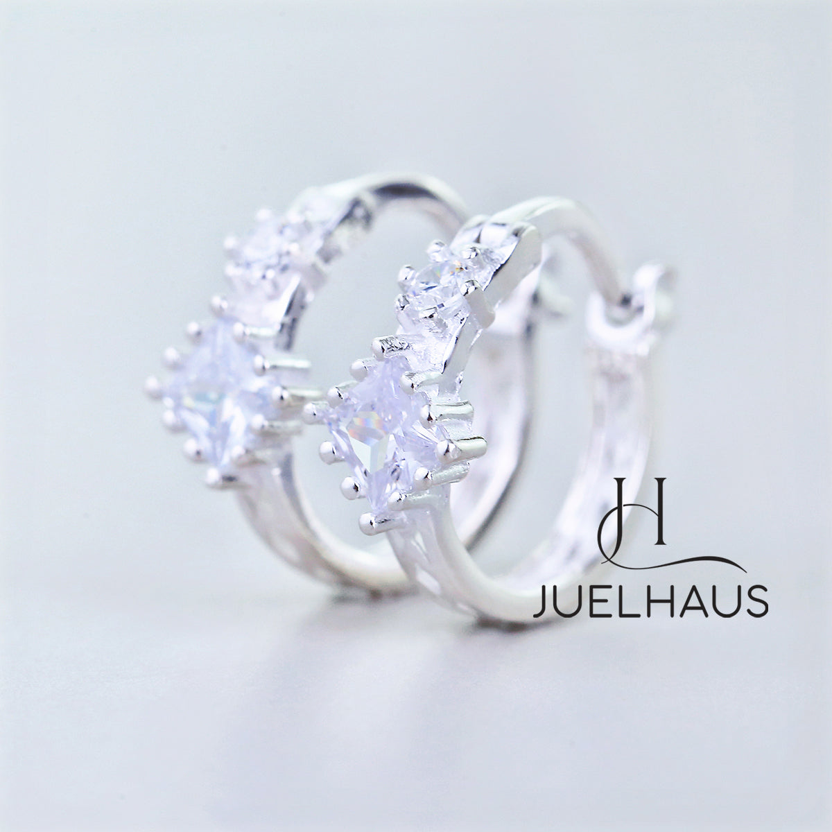 JUELHAUS Women's Silver Earrings Round Shape, Solid Thick White Stone, Simple, Bright, Long-lasting Wear