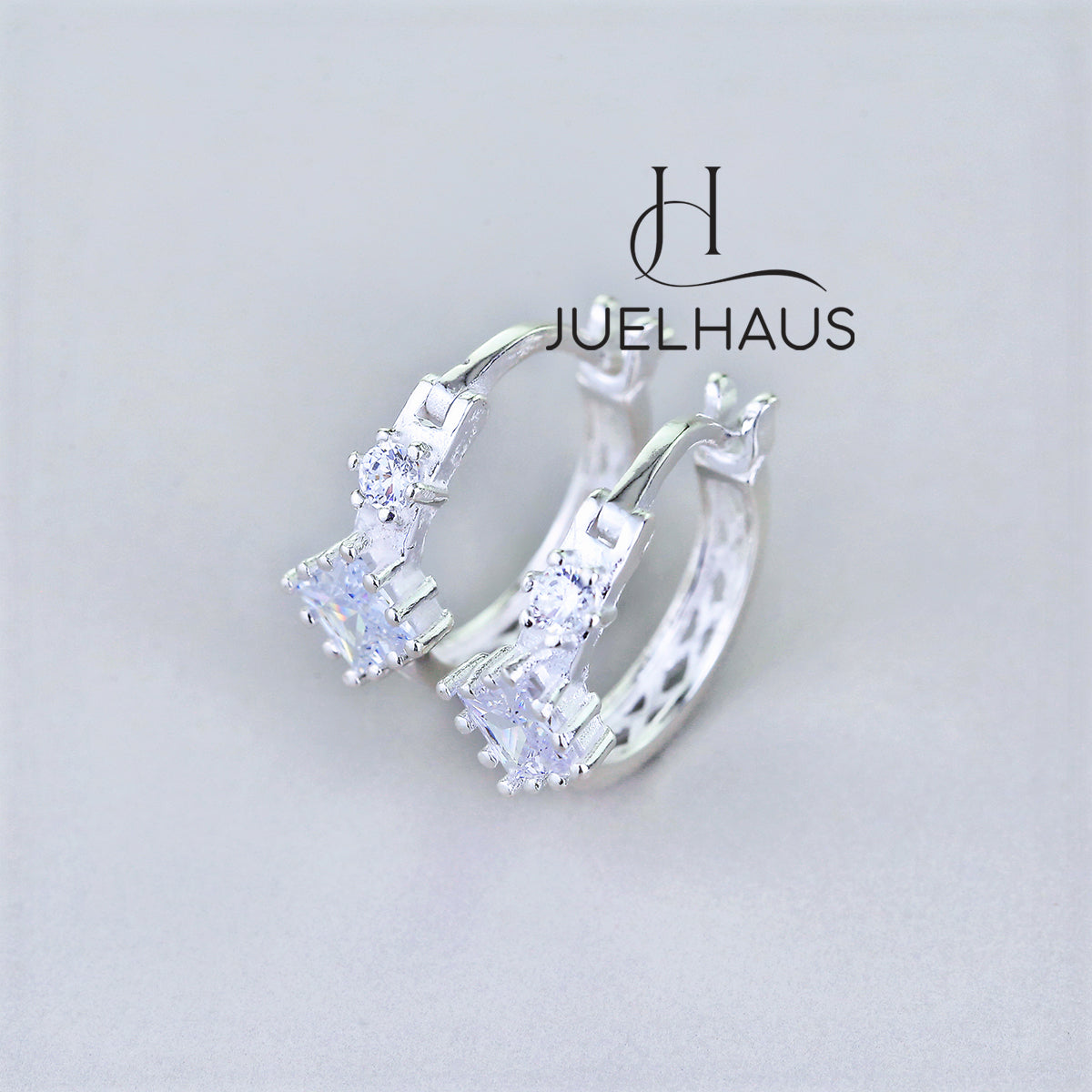 JUELHAUS Women's Silver Earrings Round Shape, Solid Thick White Stone, Simple, Bright, Long-lasting Wear