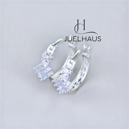 JUELHAUS Women's Silver Earrings Round Shape, Solid Thick White Stone, Simple, Bright, Long-lasting Wear