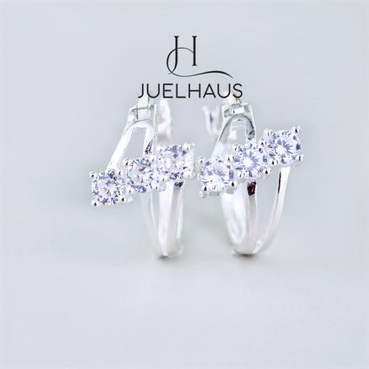 JUELHAUS  Women's Sterling Silver Earrings with Solid Round Stones with 3 Outstanding Horizontal Stones