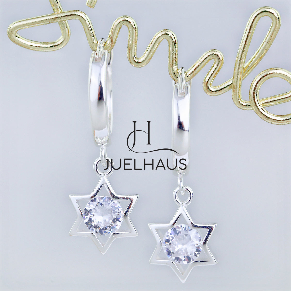 JUELHAUS S925 Children's Silver Earrings Long Tung Teng Style with Sparkling Stone Stars