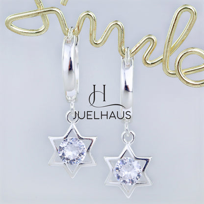 JUELHAUS S925 Children's Silver Earrings Long Tung Teng Style with Sparkling Stone Stars