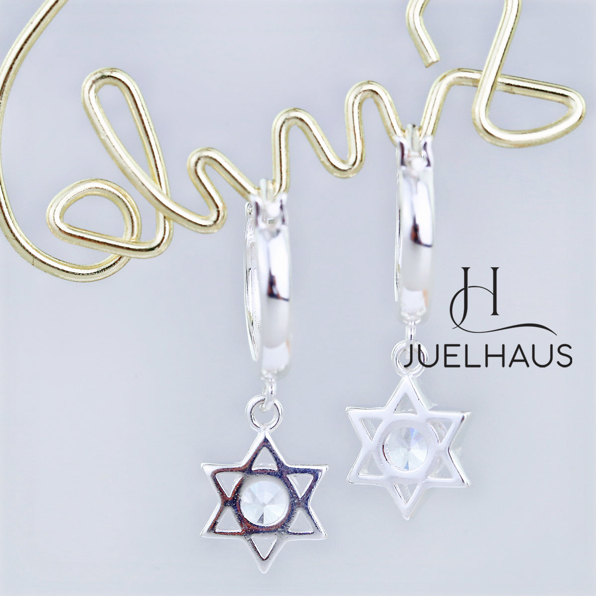JUELHAUS S925 Children's Silver Earrings Long Tung Teng Style with Sparkling Stone Stars