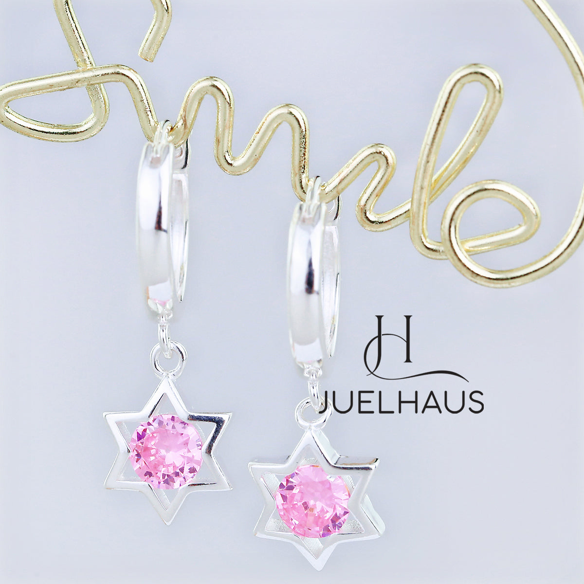 JUELHAUS S925 Children's Silver Earrings Long Tung Teng Style with Sparkling Stone Stars