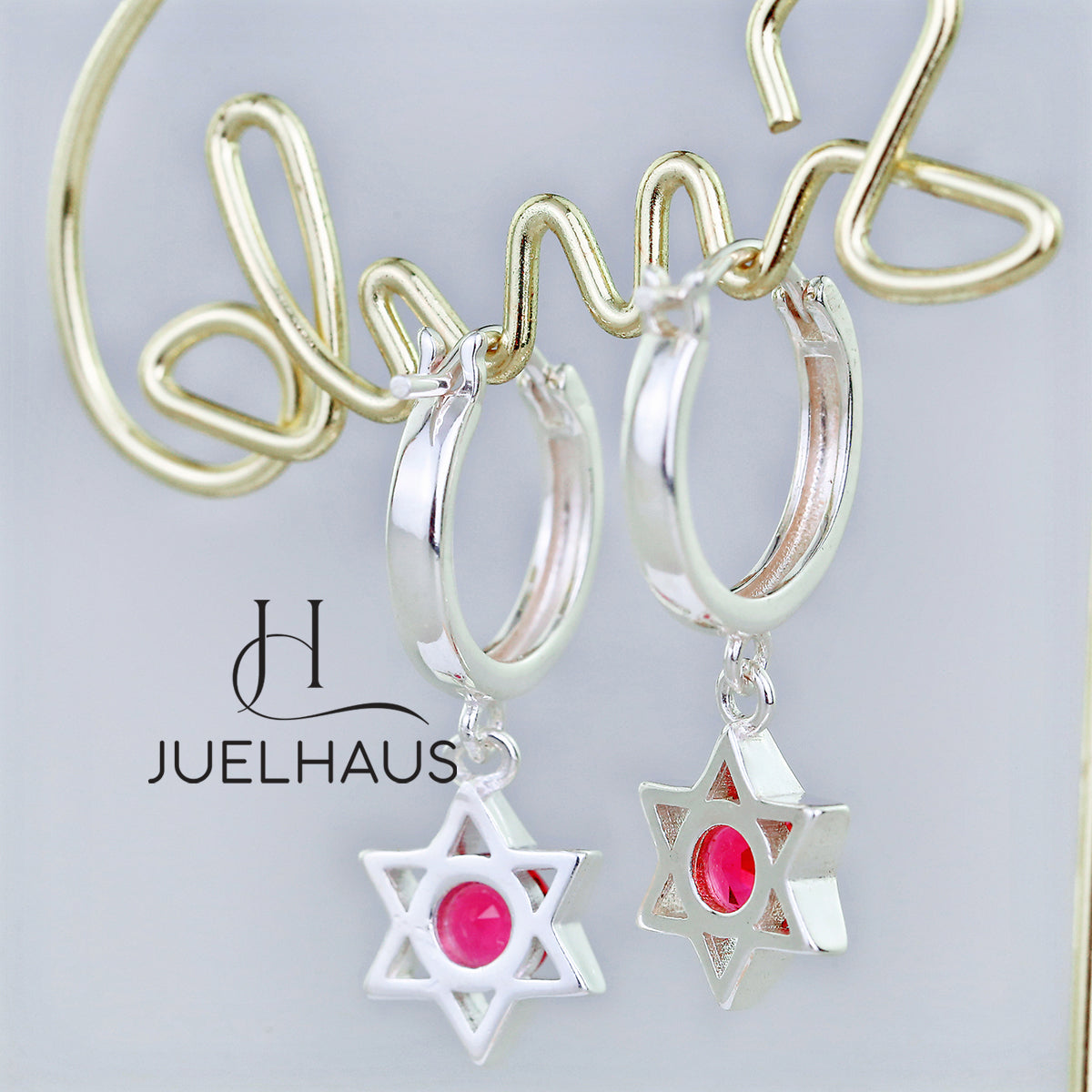JUELHAUS S925 Children's Silver Earrings Long Tung Teng Style with Sparkling Stone Stars