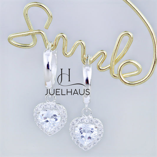 JUELHAUS Women's S925 Silver Earrings Heart-shaped Tung Teng Style with Beautiful, Luxurious and Attractive Edge Stone