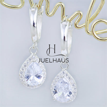 JUELHAUS  S925 Silver Earrings for Women, Elegant and Luxurious Teardrop Shape Tung Teng Style