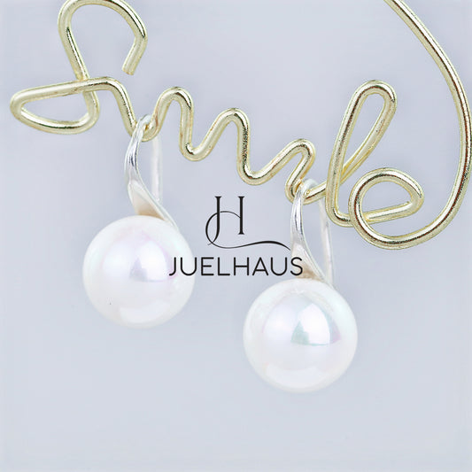 JUELHAUS Silver Pearl Earrings Short Hook Style, Simple, Durable, Luxurious, Easy to Wear