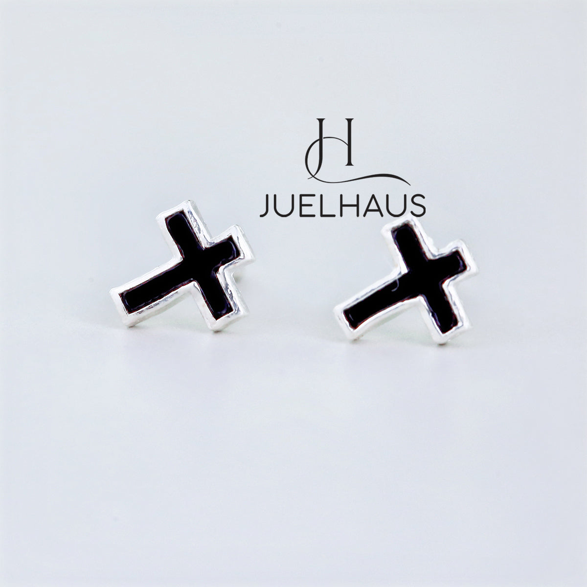 JUELHAUS Personality Black Painted Cross-shaped Silver Earrings