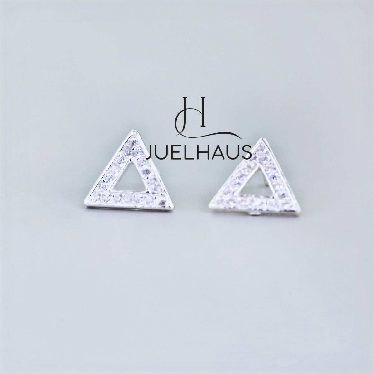 JUELHAUS Silver Triangle Stud Earrings with Unique and Stylish Gemstones