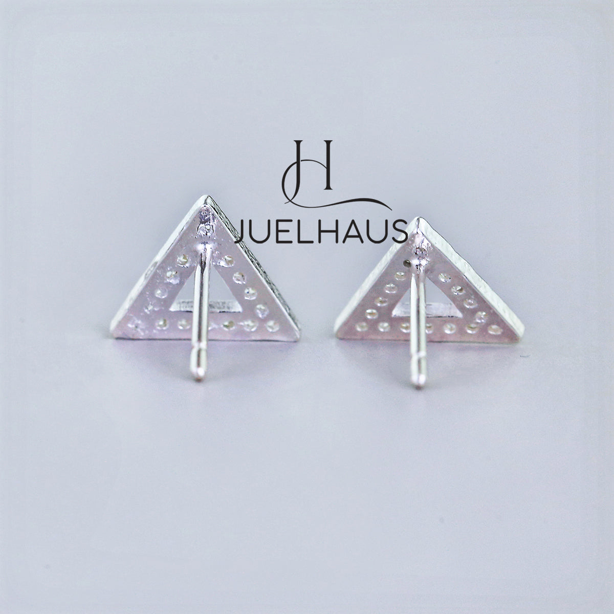 JUELHAUS Silver Triangle Stud Earrings with Unique and Stylish Gemstones