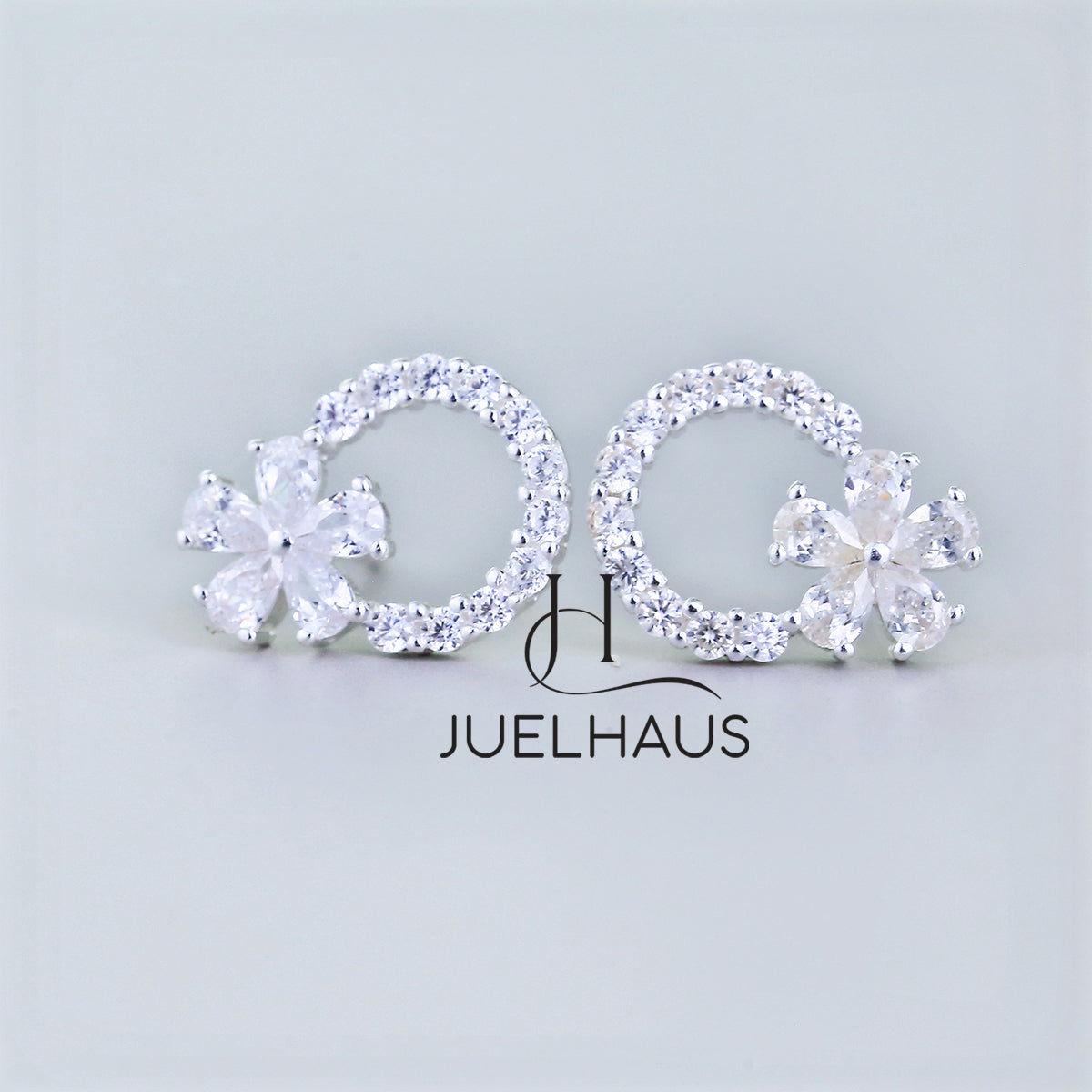 JUELHAUS Super Cute Women's Silver Earrings With Flower Buds And Circles