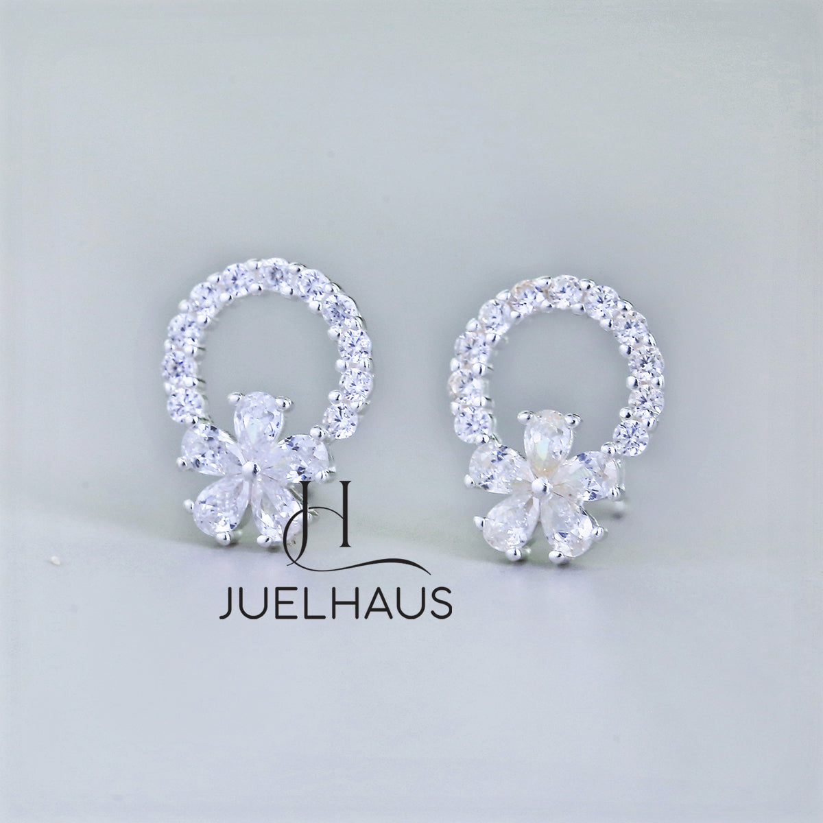 JUELHAUS Super Cute Women's Silver Earrings With Flower Buds And Circles