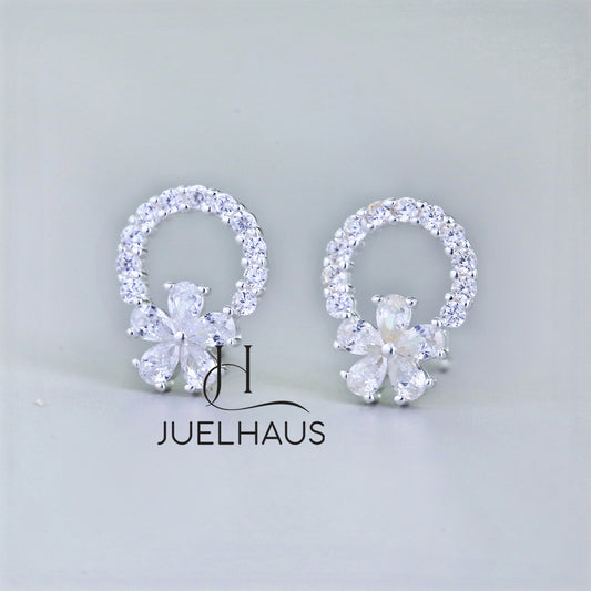 JUELHAUS Super Cute Women's Silver Earrings With Flower Buds And Circles