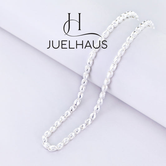 JUELHAUS Silver Children's Necklace with Ladle-style Rice Beads, Smooth and Round, Comfortable to Wear for Children