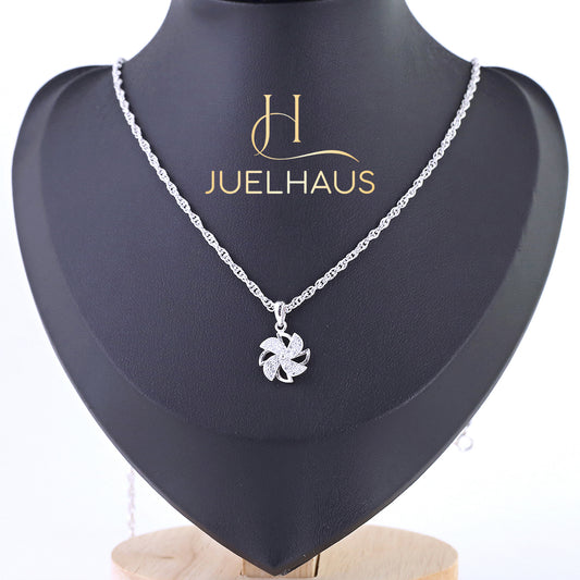 JUELHAUS Silver Necklace Pure S990 Pinwheel Shape 3D Fixed Wing Non-rotating