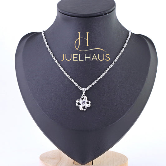 JUELHAUS Silver Necklace S990 in the shape of a 4-petal flower, smooth, beautiful, and naturally sparkling