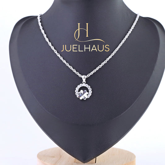 JUELHAUS Silver Necklace S990 Pure Lucky Four-Leaf Clover Shaped with 2 Sparkling Stones