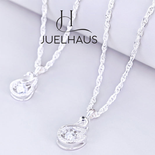JUELHAUS Silver Necklace S990 Pure 3D Swan Shape with 3 Stones in Brilliant Movement