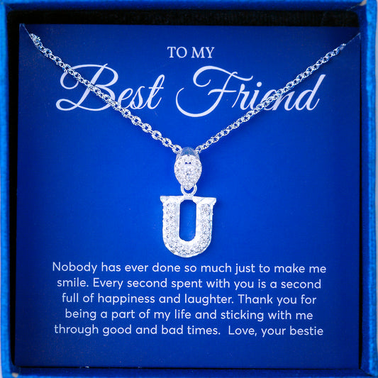 JUELHAUS Silver pendant given to a Best friend in the shape of a letter with a stone on a hook, strikingly impressive