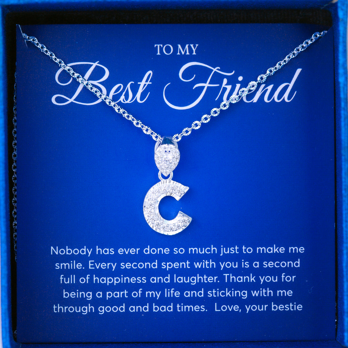 JUELHAUS Silver pendant given to a Best friend in the shape of a letter with a stone on a hook, strikingly impressive