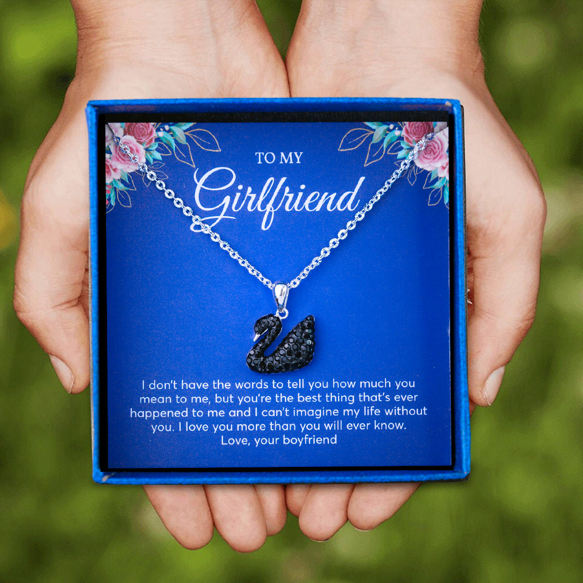 JUELHAUS Swan Pendant Inlaid With Black White Blue Stone S990 Fine Silver Elegant Swan Pendant Jewelry Gifts For girlfriend