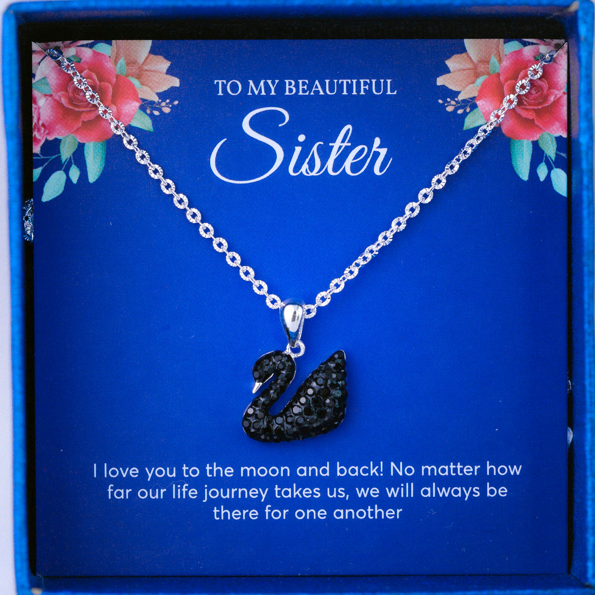 JUELHAUS Swan Pendant Inlaid With Black White Blue Stone S990 Fine Silver Elegant Swan Pendant Jewelry Gifts For sisters Swan Lover