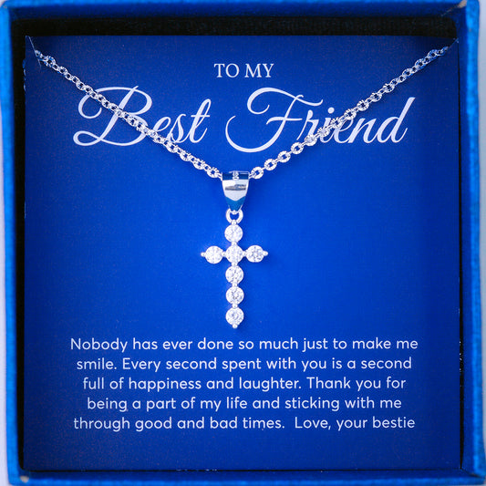 JUELHAUS Silver Pendant Gift for Best friend Pure S990 Simple Cross Shape Consisting of 7 Stones 2.5 Cups Tied Together Delicately