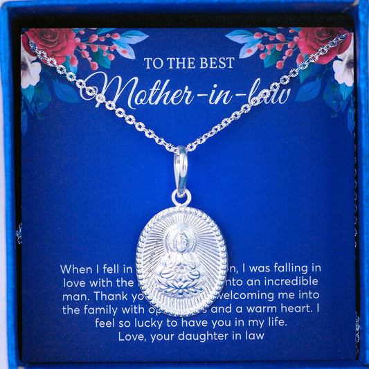 JUELHAUS Silver Pendant Gifted to mother-in-law with Oval Shape of Avalokiteshvara Bodhisattva Buddha Image