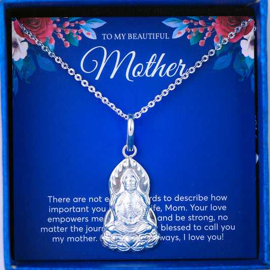 JUELHAUS Silver Pendant Gift for Mother with Bodhisattva Avalokiteśvara Buddha Image Sitting on a Lotus