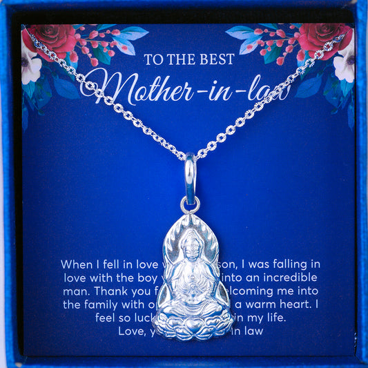 JUELHAUS Silver Pendant Gift for mother-in-law Bodhisattva Avalokiteśvara Buddha Image Sitting on a Lotus