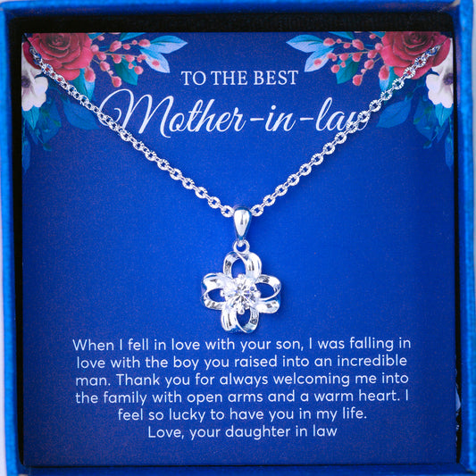 JUELHAUS Silver Necklace Gift for mother-in-law S990 in the shape of a 4-petal flower, smooth, beautiful, and naturally sparkling