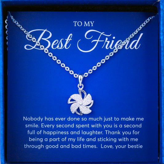 JUELHAUS Silver Pendant Gift for Best friend Pure S990 Pinwheel Shape 3D Fixed Wing Non-rotating