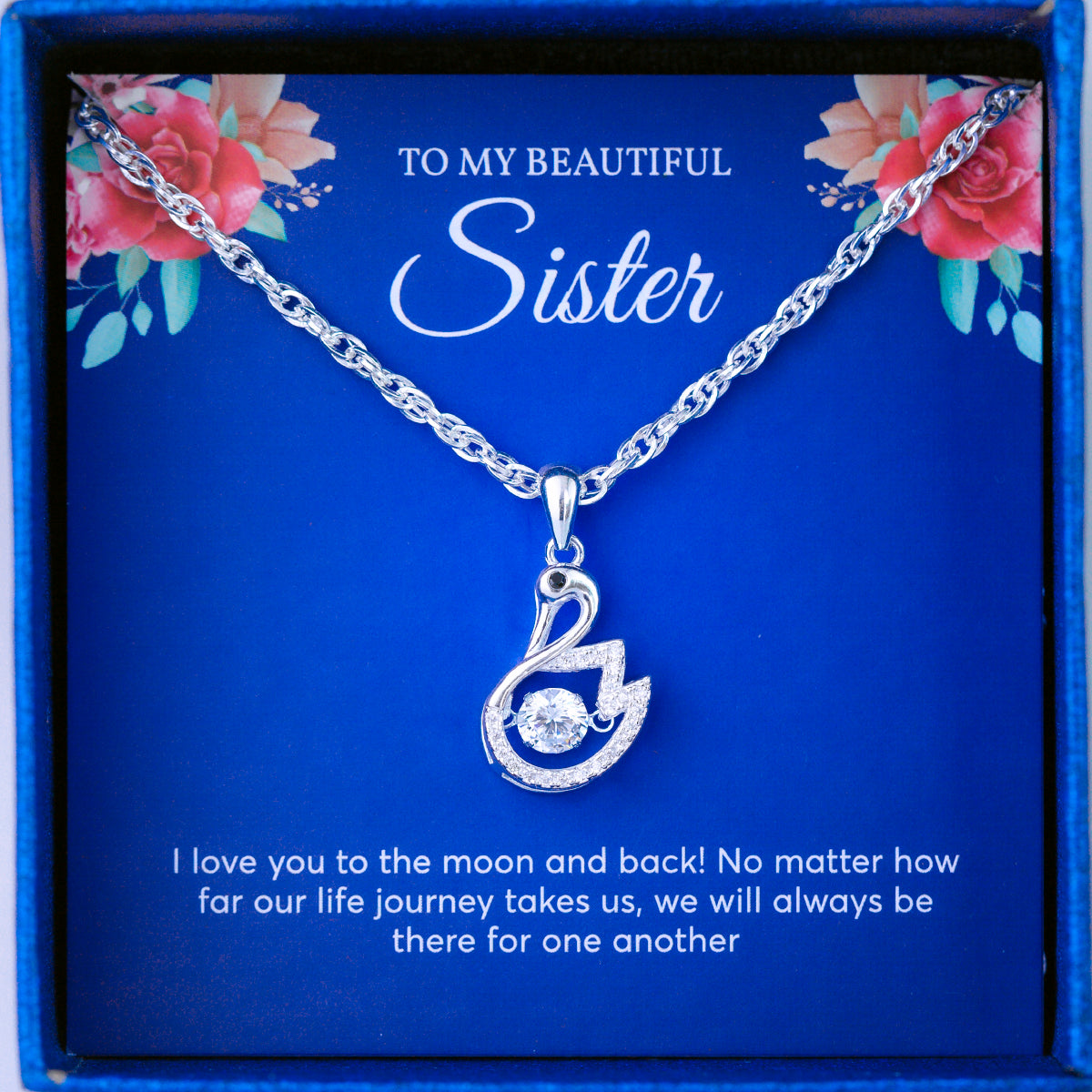 JUELHAUS Silver Necklace Gift for sisters S990 Pure 3D Swan Shape with 3 Stones in Brilliant Movement