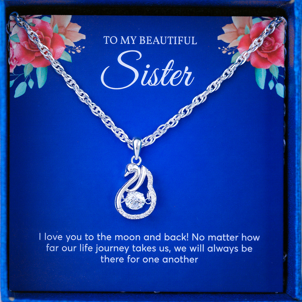 JUELHAUS Silver Necklace Gift for sisters S990 Pure 3D Swan Shape with 3 Stones in Brilliant Movement