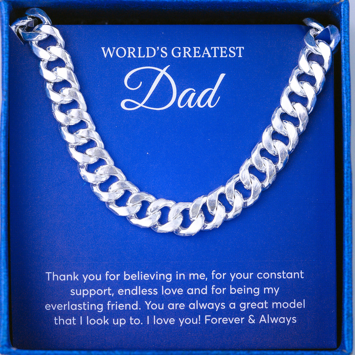 JUELHAUS Silver Necklace Gift for  dad, Single Chain Style, All Sizes, Simple, Outstanding, Durable and Bright Over Time