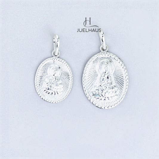 JUELHAUS Silver Pendant with Bodhisattva Avalokiteshvara Buddha Image in Oval Shape, 2 Sizes