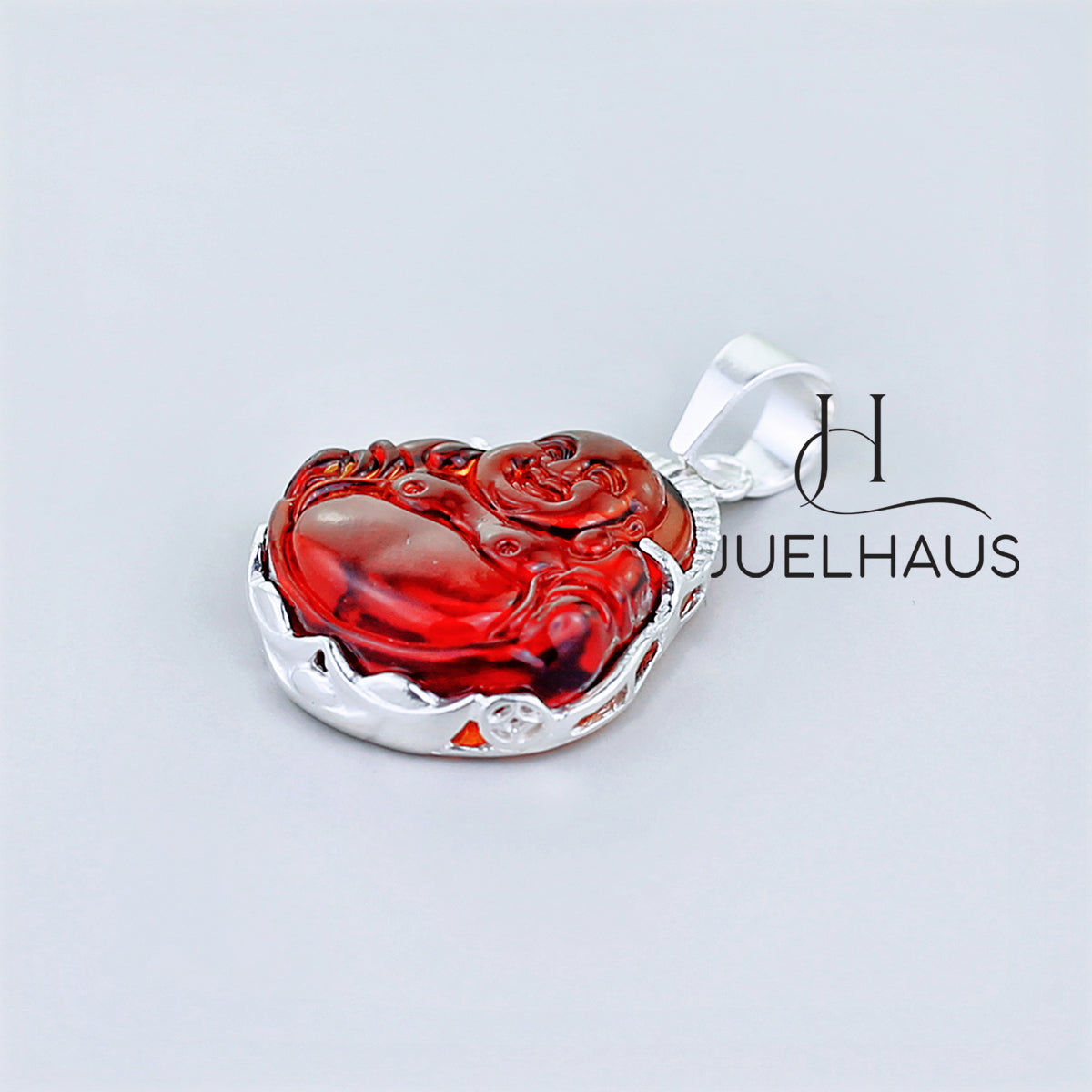 JUELHAUS Silver Pendant With Buddha Statue, Transparent Feng Shui Stone, Many Colors