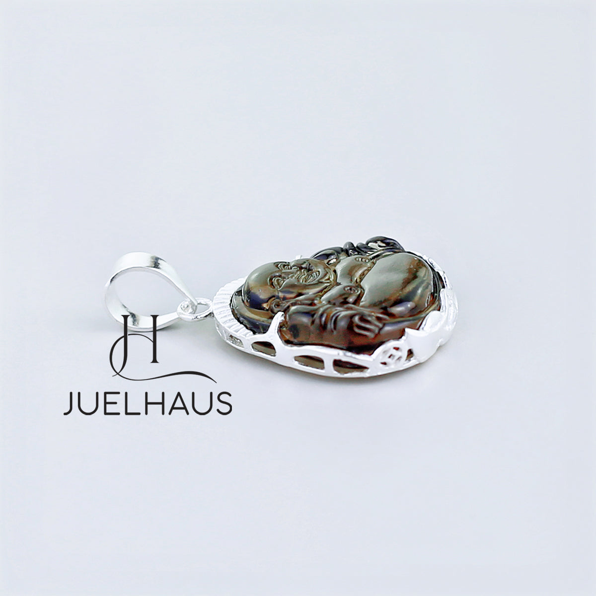 JUELHAUS Silver Pendant With Buddha Statue, Transparent Feng Shui Stone, Many Colors