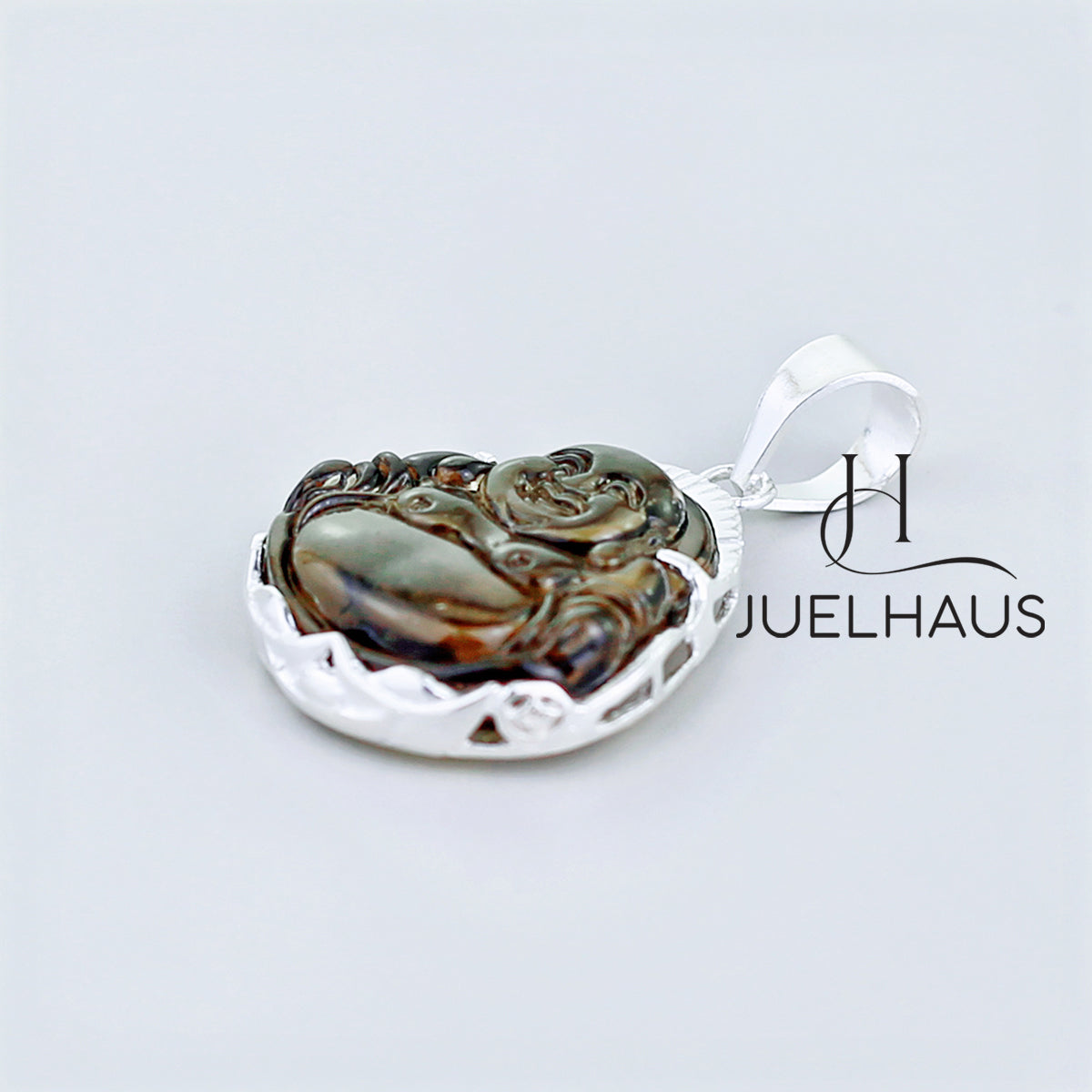 JUELHAUS Silver Pendant With Buddha Statue, Transparent Feng Shui Stone, Many Colors