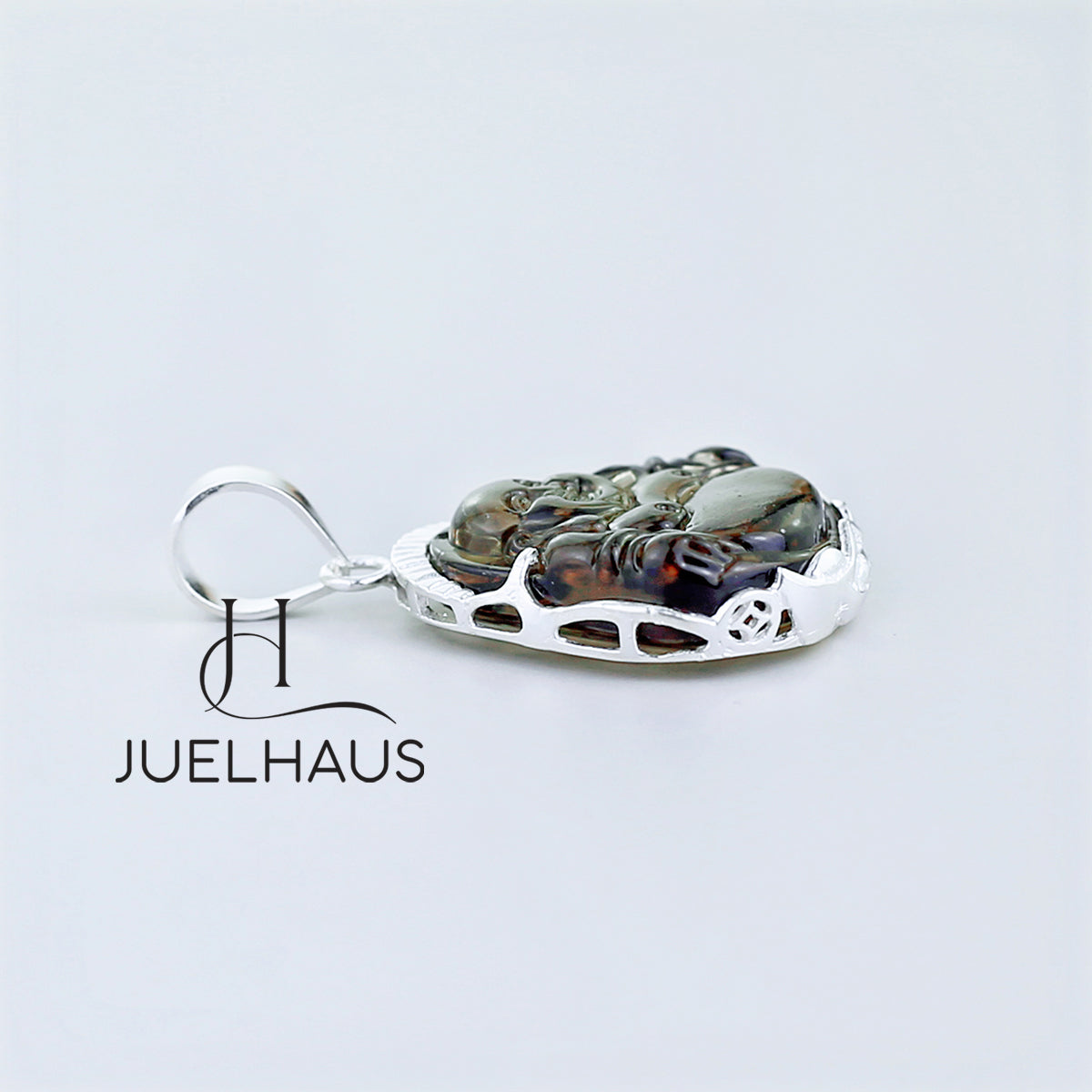 JUELHAUS Silver Pendant With Buddha Statue, Transparent Feng Shui Stone, Many Colors