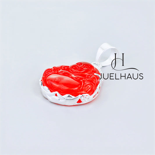 JUELHAUS Silver Pendant With Buddha Statue, Transparent Feng Shui Stone, Many Colors